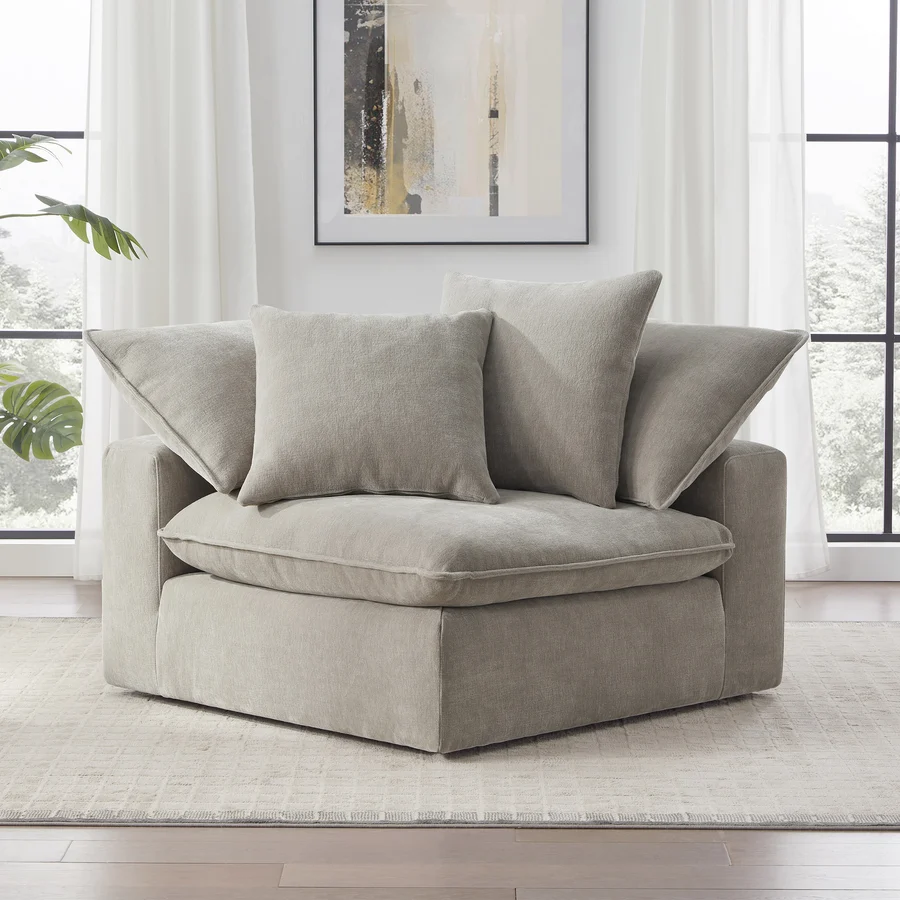 Sereen Fabric Corner Chair with 2 Pillows, Taupe